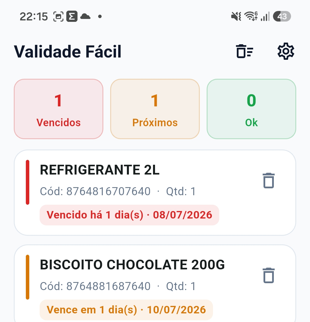 Tela do Fluxo Validade